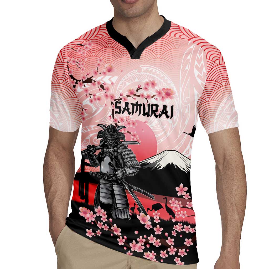 Personalised Japan Samurai Warrior Rugby Jersey Japanese Cherry Blossom Polynesian Pattern LT14