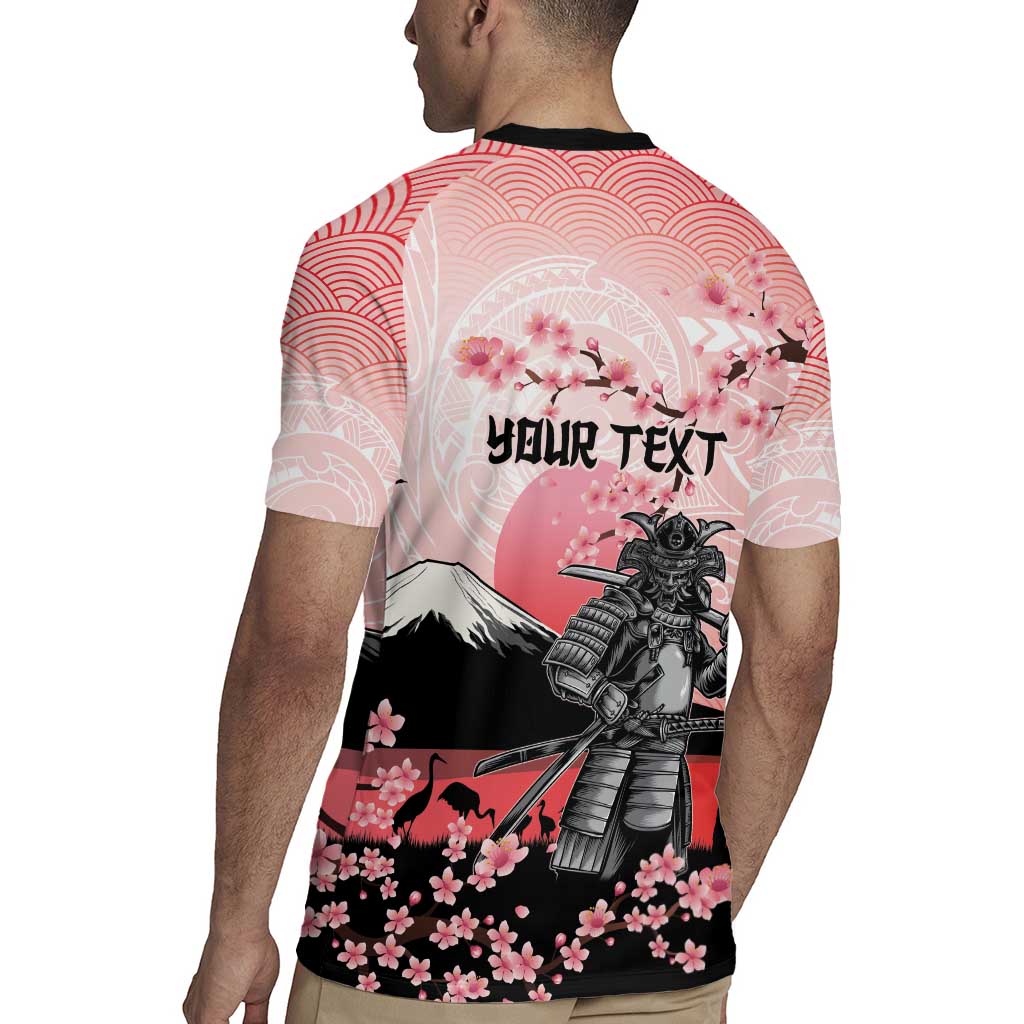 Personalised Japan Samurai Warrior Rugby Jersey Japanese Cherry Blossom Polynesian Pattern LT14