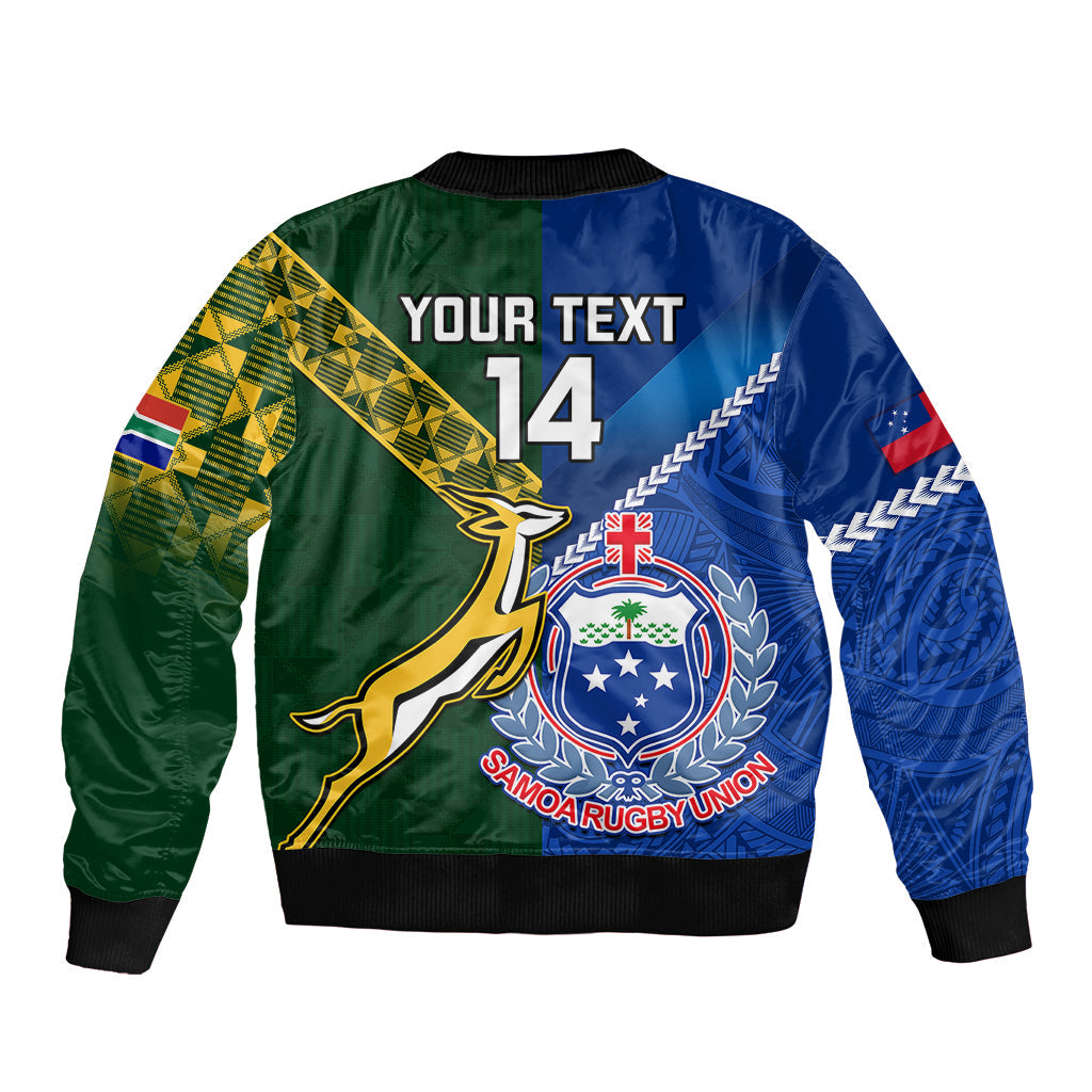 Custom Samoa And South Africa Rugby Sleeve Zip Bomber Jacket 2023 World Cup Manu Samoa With Springboks LT14