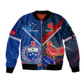 Samoa And France Rugby Sleeve Zip Bomber Jacket 2023 World Cup Manu Samoa With Les Bleus LT14