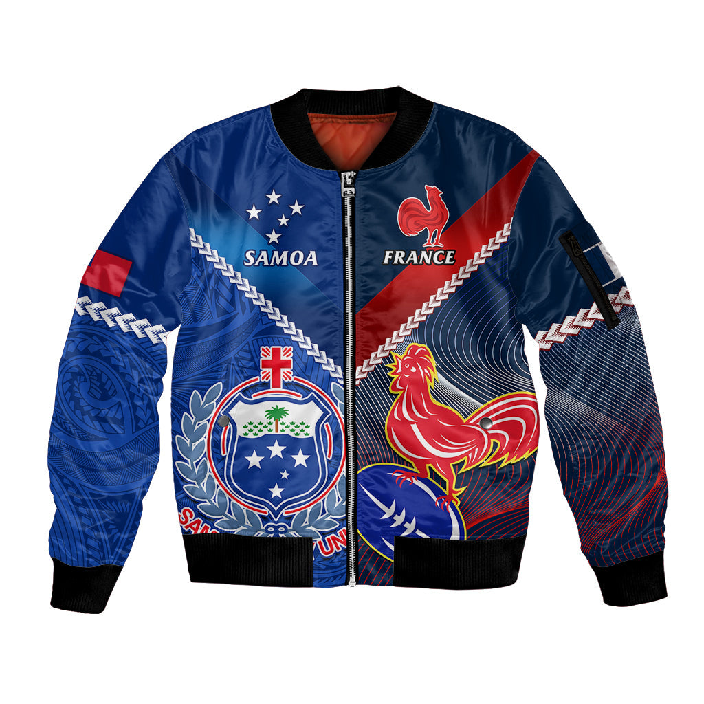 Samoa And France Rugby Sleeve Zip Bomber Jacket 2023 World Cup Manu Samoa With Les Bleus LT14