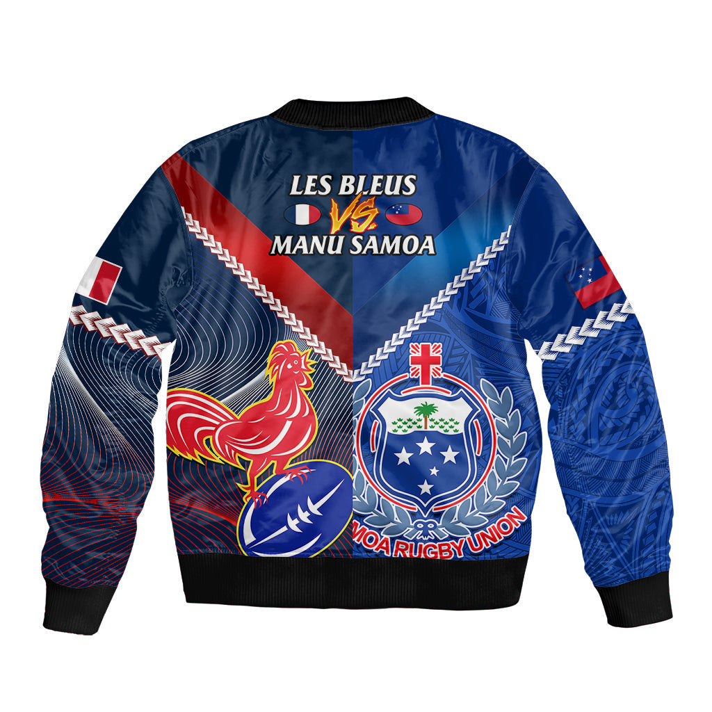 Samoa And France Rugby Sleeve Zip Bomber Jacket 2023 World Cup Manu Samoa With Les Bleus LT14