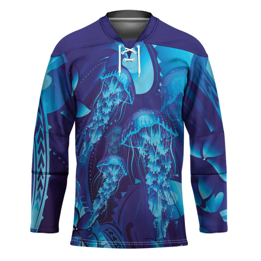 Purple Paradise Polynesia Jellyfish Hockey Jersey Plumeria Polynesian Tattoo Glowing Vibes LT14