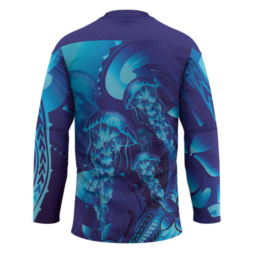 Purple Paradise Polynesia Jellyfish Hockey Jersey Plumeria Polynesian Tattoo Glowing Vibes LT14