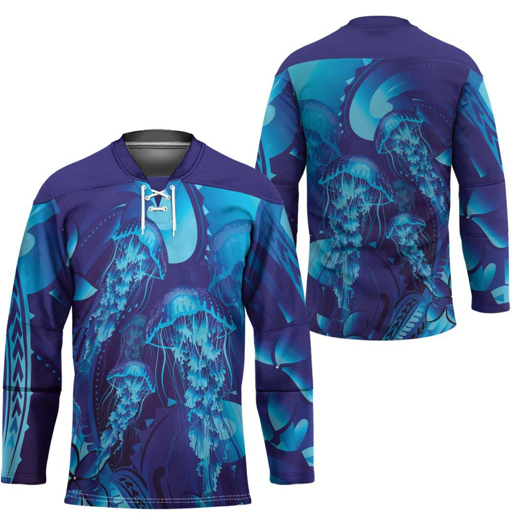 Purple Paradise Polynesia Jellyfish Hockey Jersey Plumeria Polynesian Tattoo Glowing Vibes LT14