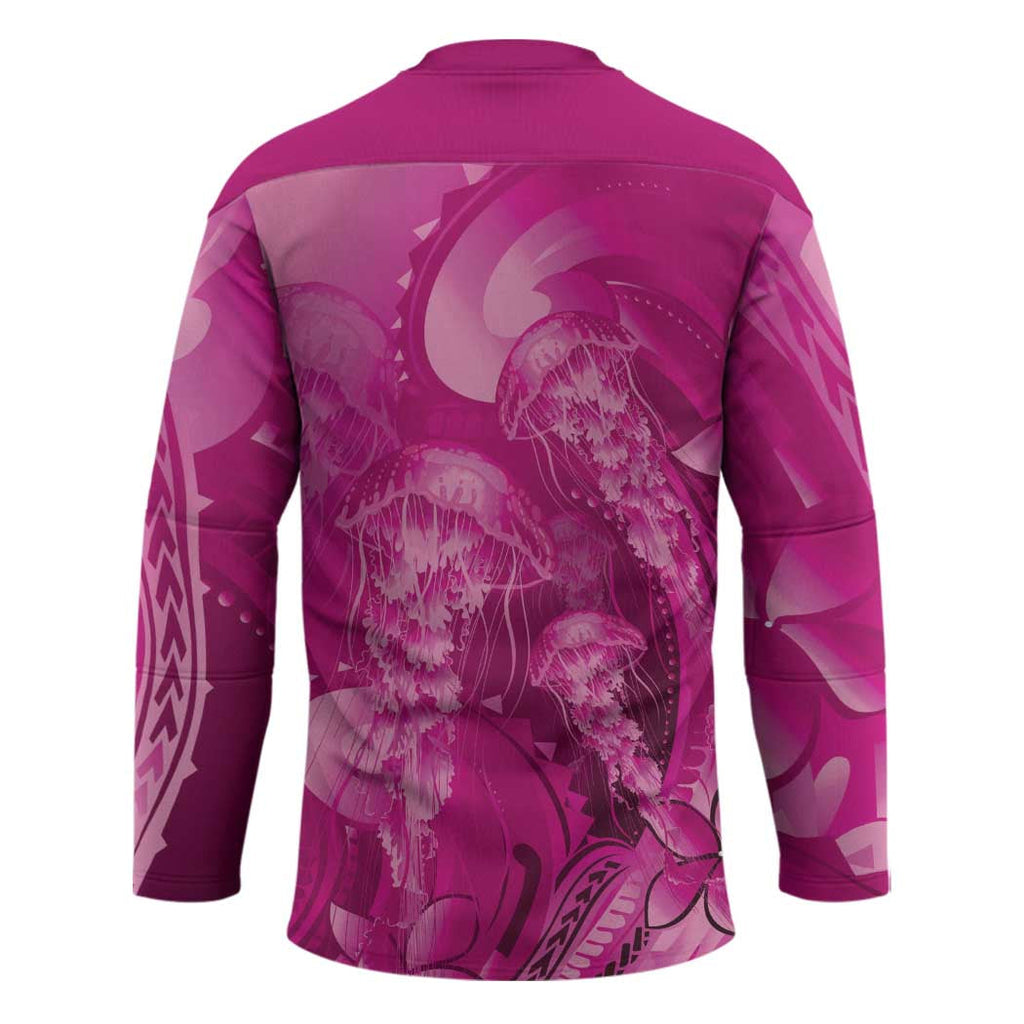 Pink Gradient Polynesia Jellyfish Hockey Jersey Plumeria Polynesian Tattoo Glowing Vibes LT14
