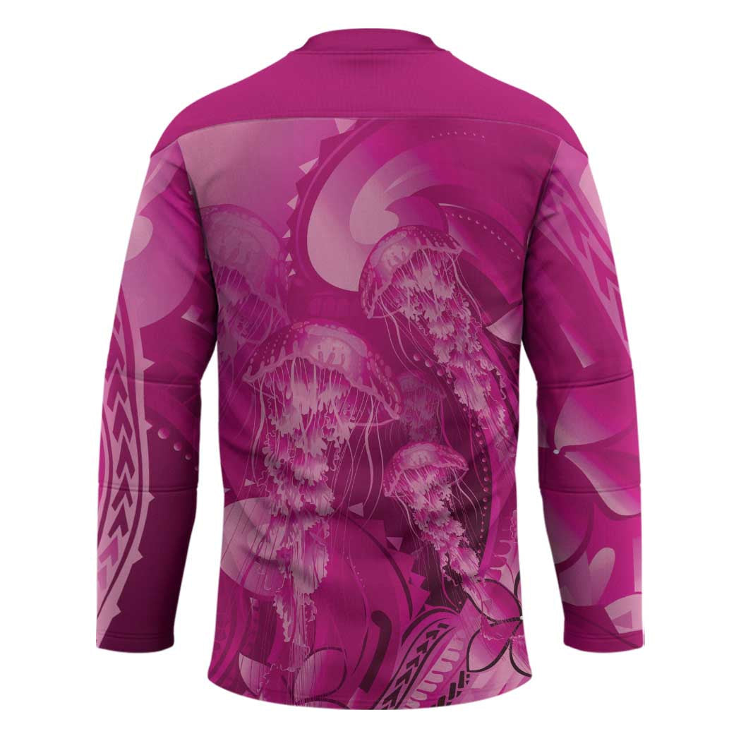 Pink Gradient Polynesia Jellyfish Hockey Jersey Plumeria Polynesian Tattoo Glowing Vibes LT14
