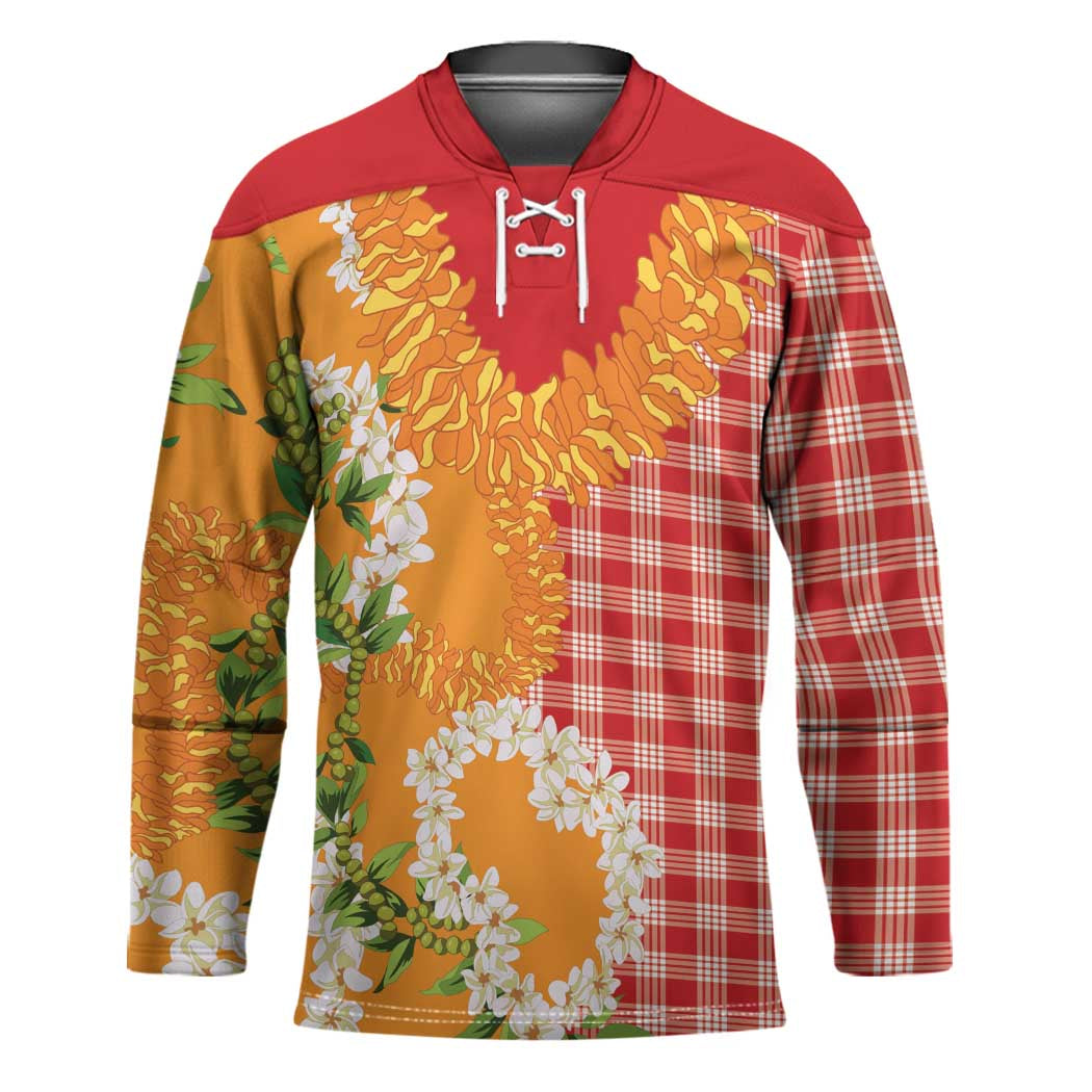 Prince Kuhio Aloha Hawaii Hockey Jersey Plumeria Ilima Lei Palaka Motifs LT14