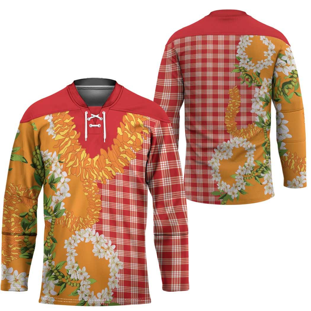 Prince Kuhio Aloha Hawaii Hockey Jersey Plumeria Ilima Lei Palaka Motifs LT14