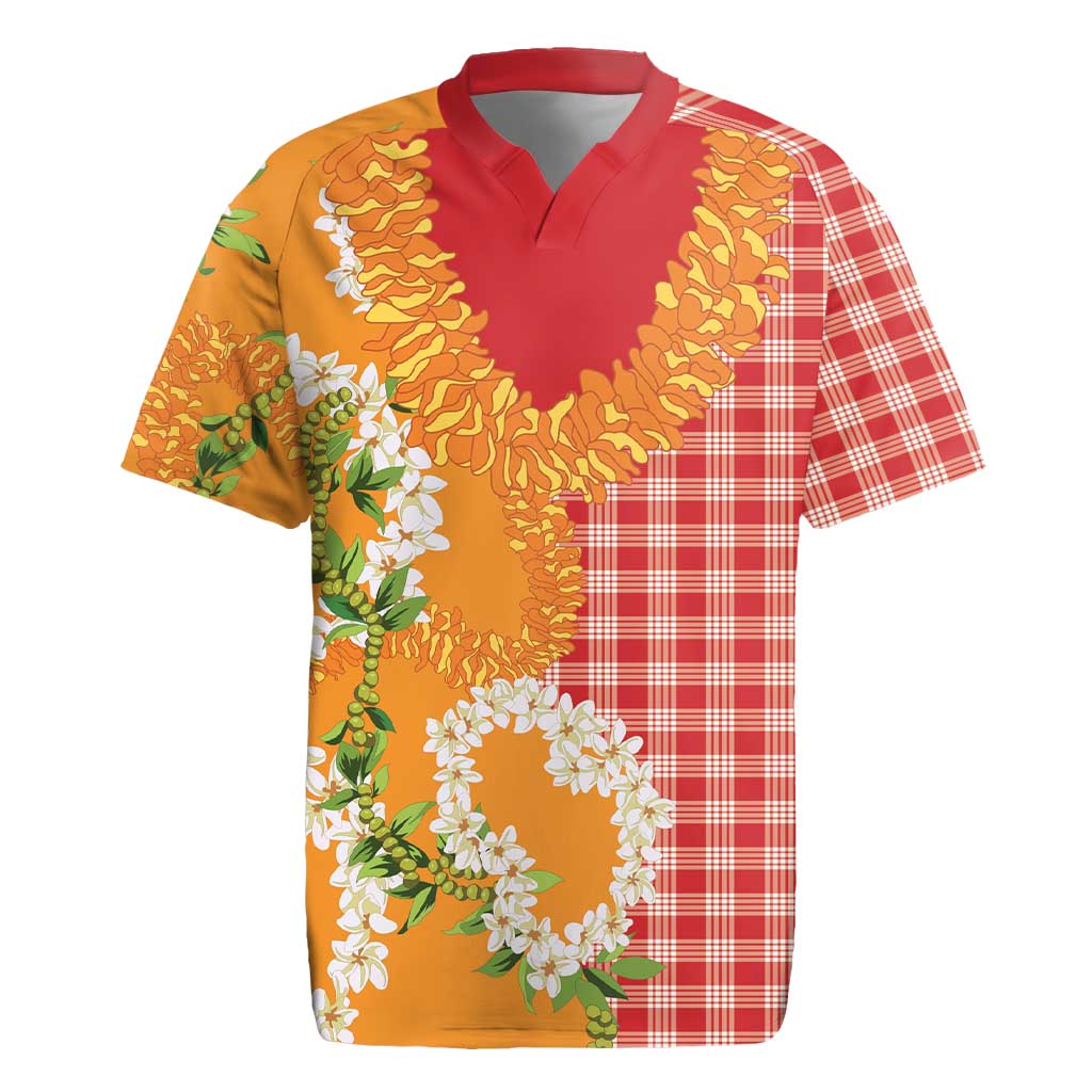 Prince Kuhio Aloha Hawaii Rugby Jersey Plumeria Ilima Lei Palaka Motifs LT14