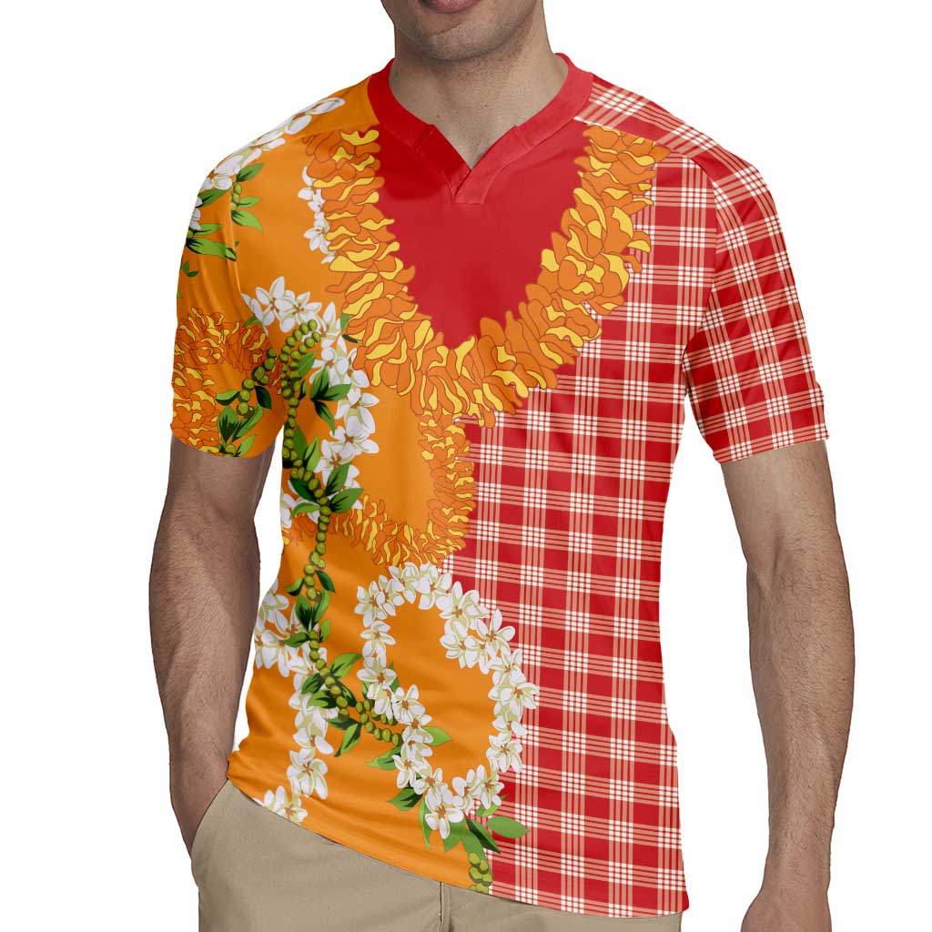 Prince Kuhio Aloha Hawaii Rugby Jersey Plumeria Ilima Lei Palaka Motifs LT14