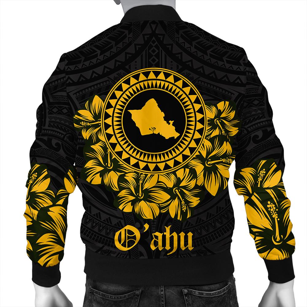 Oahu Map Hibiscus Polynesian Bomber Jacket - Lithe Style - AH